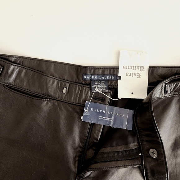 Ralph Lauren Leather black pants Size 10 see measurements NWT Tuxedo Style - Picture 3 of 5